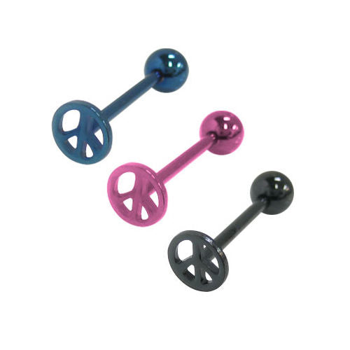 Anodized Titanium 14G Peace Sign Tongue Ring with 3 Colors Available