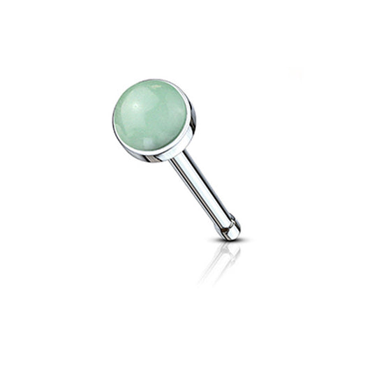 Nose Bone Stud Ring with Semi Precious Stone Set 316L Surgical Steel 20G 6mm