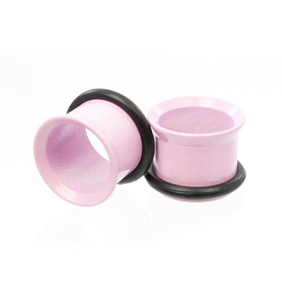 Tunnels Matte Pastel Pink with O-Rings - Sold as a Pair Surgical Steel