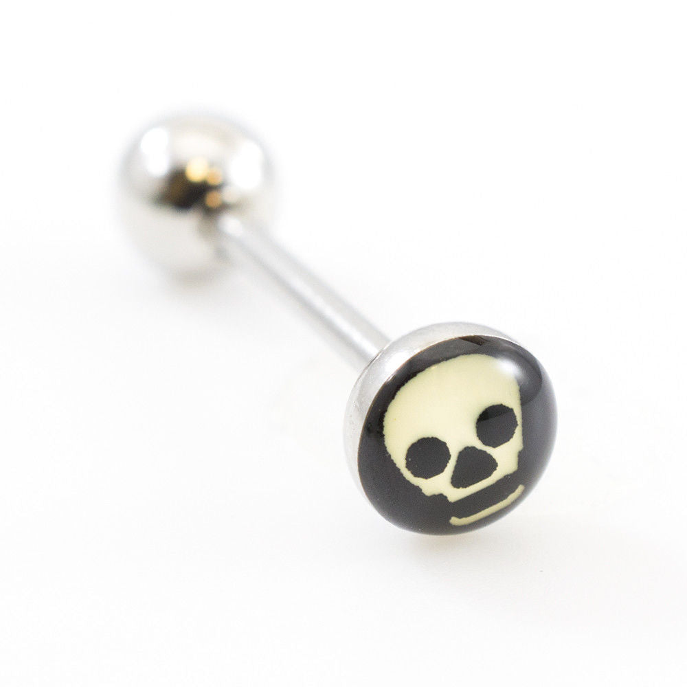 Tongue Barbell with Skull Design design 14g