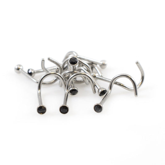 Nose Screw Pack of 10 with Black Round Cubic Zirconia 22g