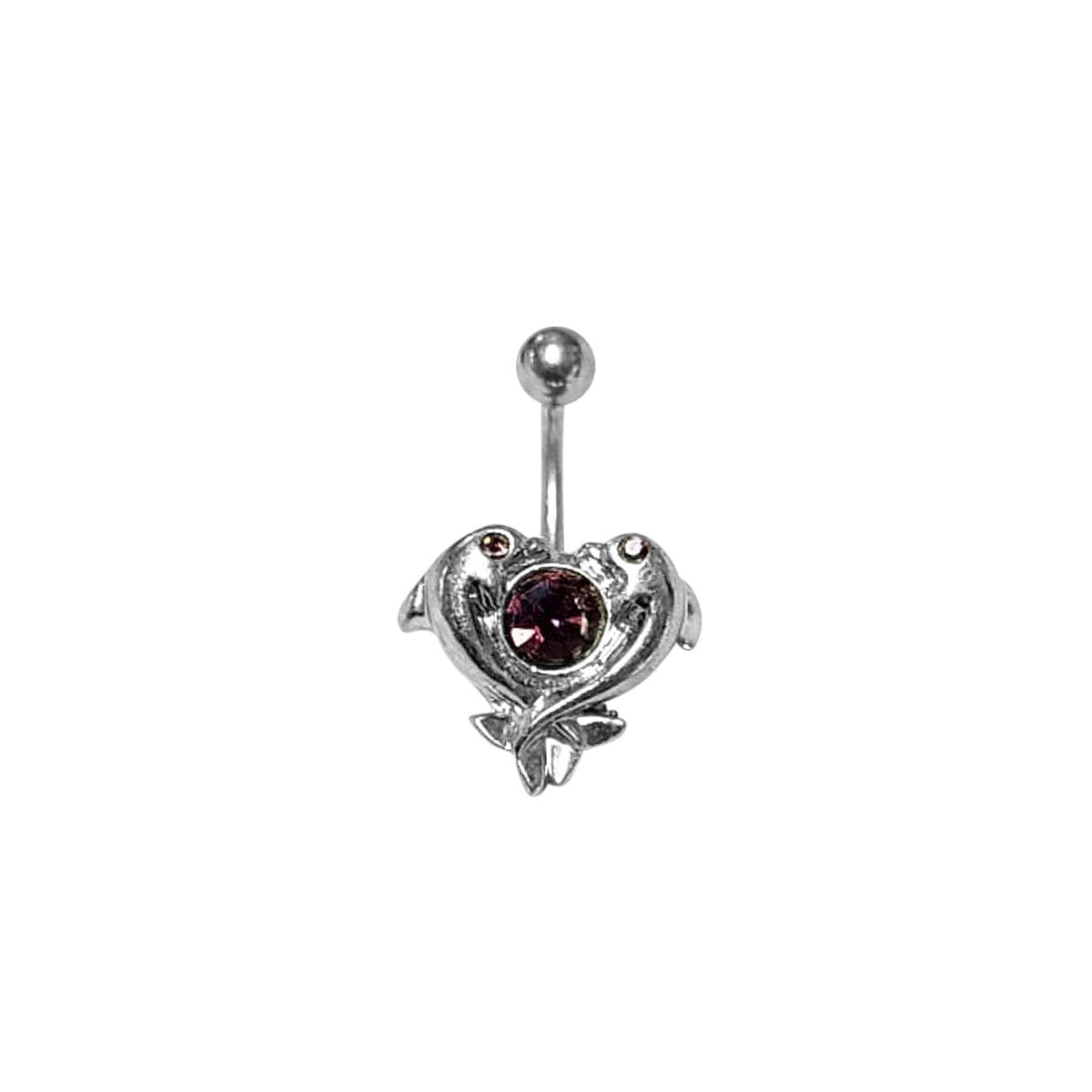 Belly Navel Ring Surgical Steel Dolphin with Purple Heart CZ Gem 14g