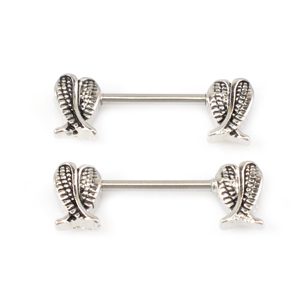 Nipple Jewelry Ring Barbell with folded angel wings design 14g Surgical steel