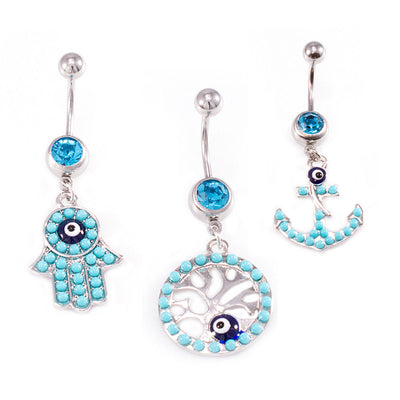 Belly Button Ring Pack of 3 / Tree of life, Infinite love, Hamsa Hand Anchor Owl