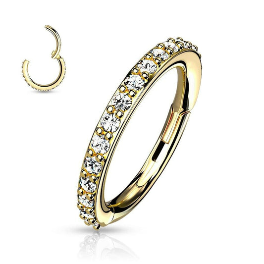 Hinged Segment Ear Hoop Ring with Paved Cubic Zirconias Surgical Steel-Sold Each