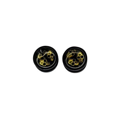 Pair of Acrylic Ear Plugs O-ring Triple Antique Gold Skull Design 16mm 5/8"