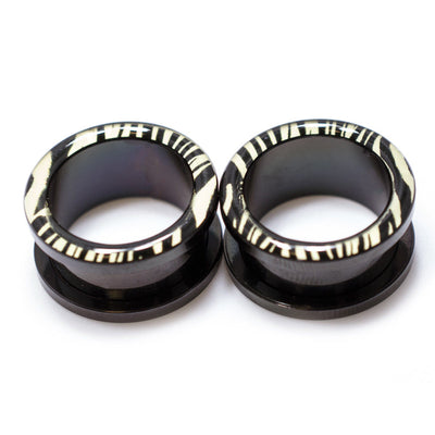 Pair of Black Titanium Zebra Stripes Ear Plugs - 0 Gauge to 1 Inch