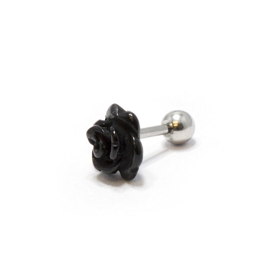 Ear Cartilage Tragus Black Rose Piercing Barbell 16G Helix, Rook, Daith Jewelry