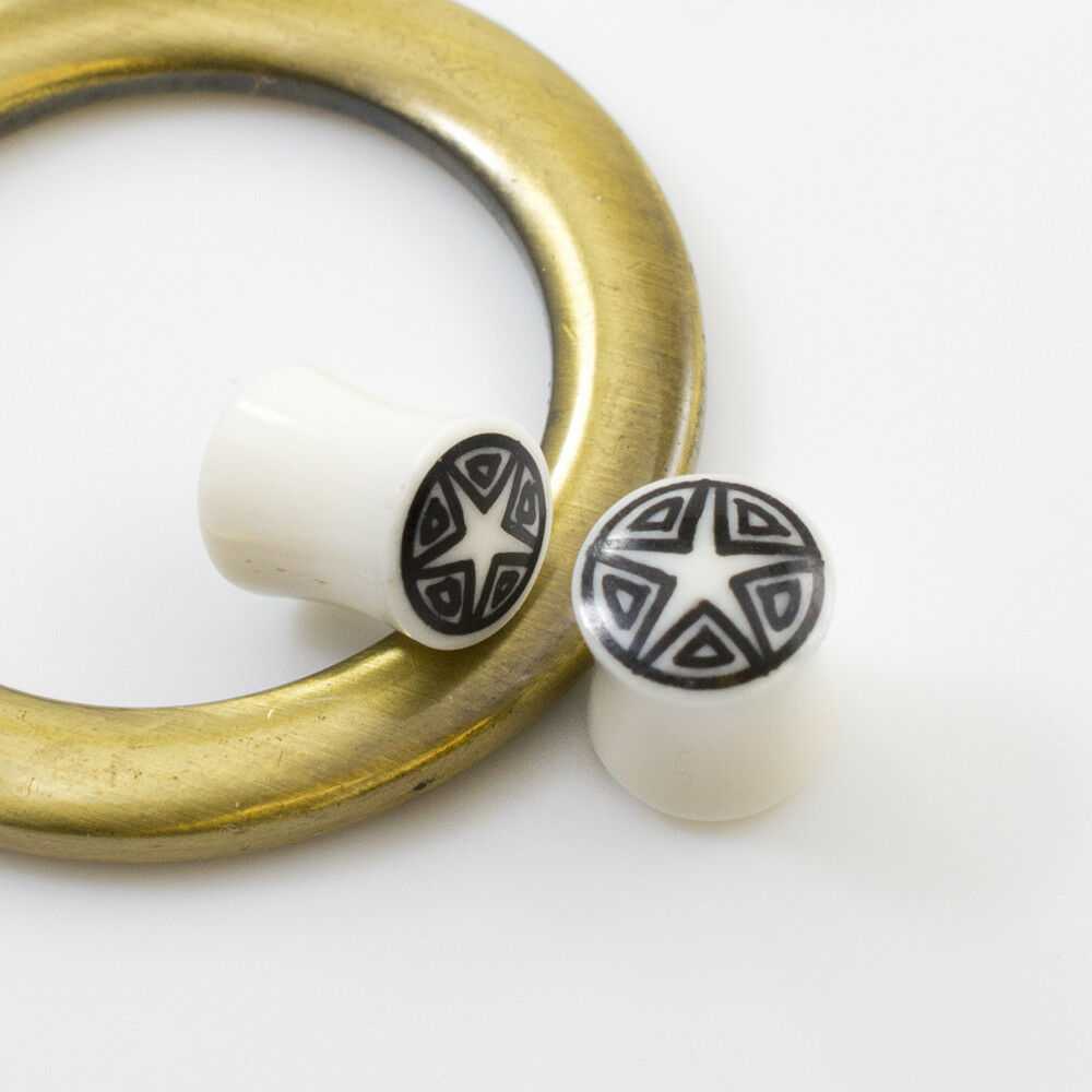 Pair of Ear Plugs made of Organic Horn Bone with Star Design