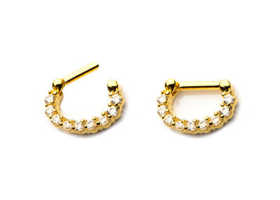 Septum Clicker Gold Plated Prong Set Clear Jewel Ring Size 14G 16 Gauge 10MM