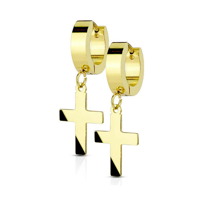 Hinged Hoop Earring with Cross Dangle Surgical steel fit most ear piercings