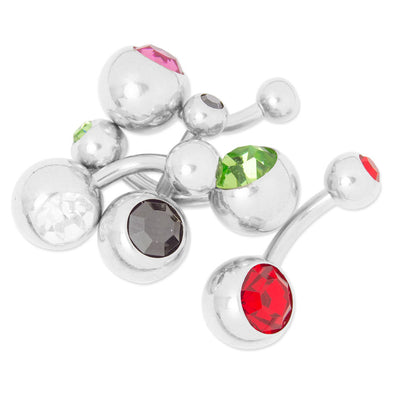 Belly Button Ring - 14ga Short Shaft 316L Surgical Steel CZ Gems 5-Pack