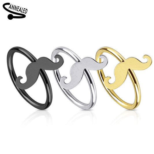 Nose Ring 20G Mustache Design IP Over Surgical Steel - 3 Pack