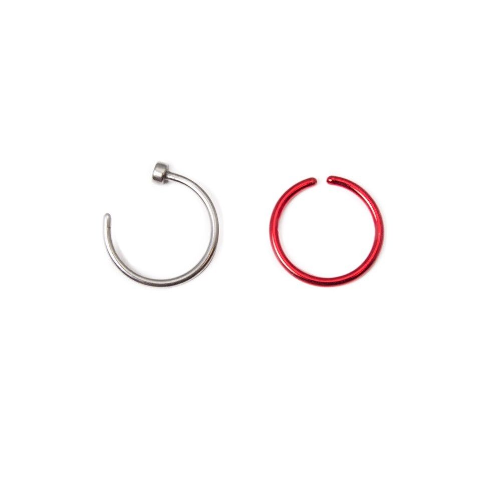 Set of 2 Nose Rings 20G Hoop Ring and Red Seamless Continuous Ring
