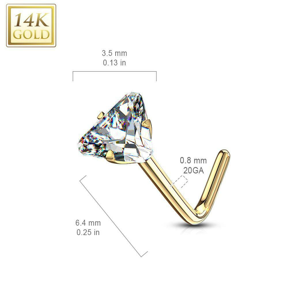 Nose Ring L-Bend with Prong Set Triangle CZ 20g- Sold Each