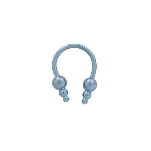 Light Blue Titanium Horseshoe Ring with Triple Ball Beads