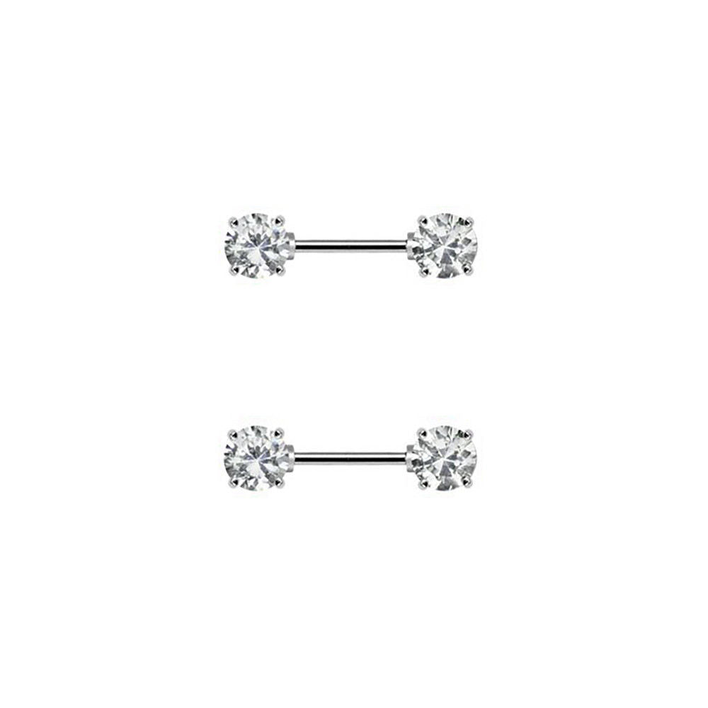 Nipple Ring Barbells Surgical Steel Front Facing Double Round Gem 14G 12MM Bar