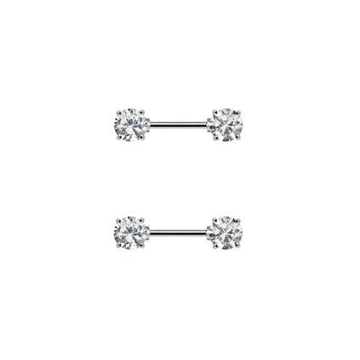 Nipple Ring Barbells Surgical Steel Front Facing Double Round Gem 14G 12MM Bar
