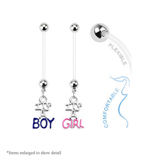 14ga Pink or Blue Baby Gender Dangle Bioflex Pregnancy Navel Ring