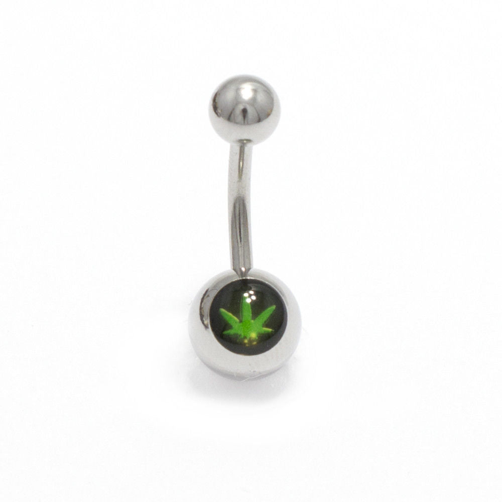 Belly Button Ring 14G Black Pot Leaf Navel Body Jewelry Surgical Steel 11mm