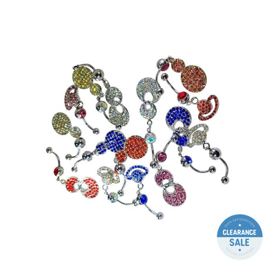 5 Pack of CZ Paved Gem Belly Navel Ring Geometric Unique Shapes 14g