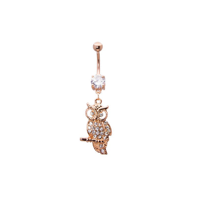 Ion-Plated Rose Gold Belly Ring with Dangle