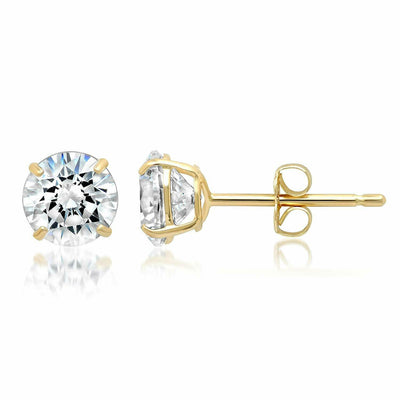 14k Solid Yellow Gold Cubic Zirconia Stud Earrings- Sold as a Pair 20ga