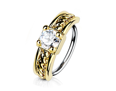 Nose & Cartilage Bendable Hoop Ring ,Prong CZ Centered Half Circle Top 18g-20g