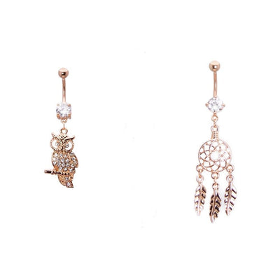 Ion-Plated Rose Gold Belly Ring with Dangle