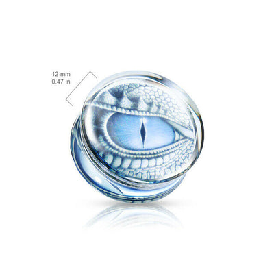 Ear plugs Blue Dragon Eye Print Encased Clear Acrylic Saddle Fit Plug