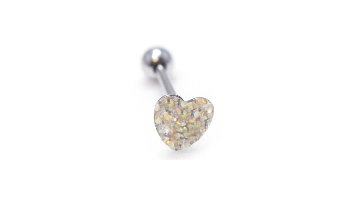 Jeweled Heart Barbell 16G Tongue Ring Tragus Cartilage - 4 Colors