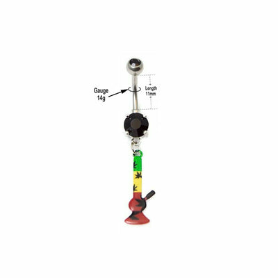 Belly Navel Ring Rasta Bong Design Belly Button Piercing 14G 7/16" 11mm