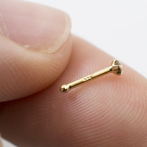 14K Gold Nose bone stud with Black Cubic Zirconia 22g