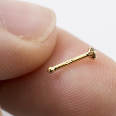 14K Gold Nose bone stud with Black Cubic Zirconia 22g