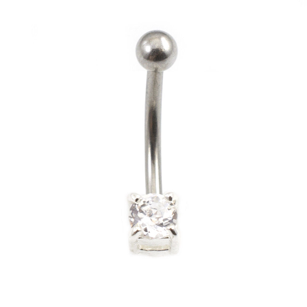 Petite Belly Button Ring 16G with Clear Cubic Zirconia Gem