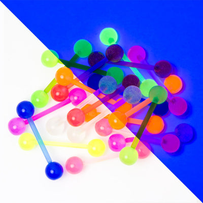 20 Mixed Bioflex Tongue Piercing Bars - 14ga Glow in the Dark - Flexible Shafts