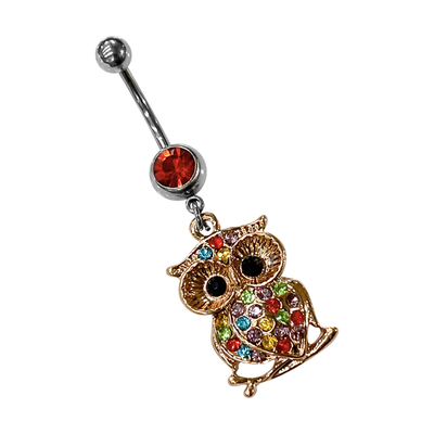 Belly Ring Surgical steel with Multi-Gem ION Rose Gold Owl Dangle 14G