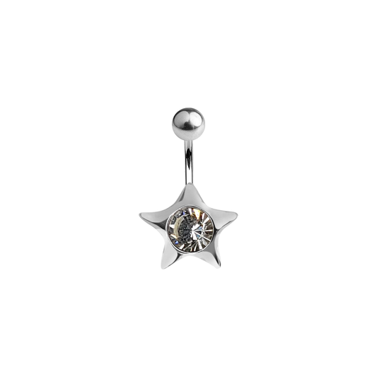 Star with Large CZ Gem Belly Navel Ring Solid Titanium implant Grade 14g