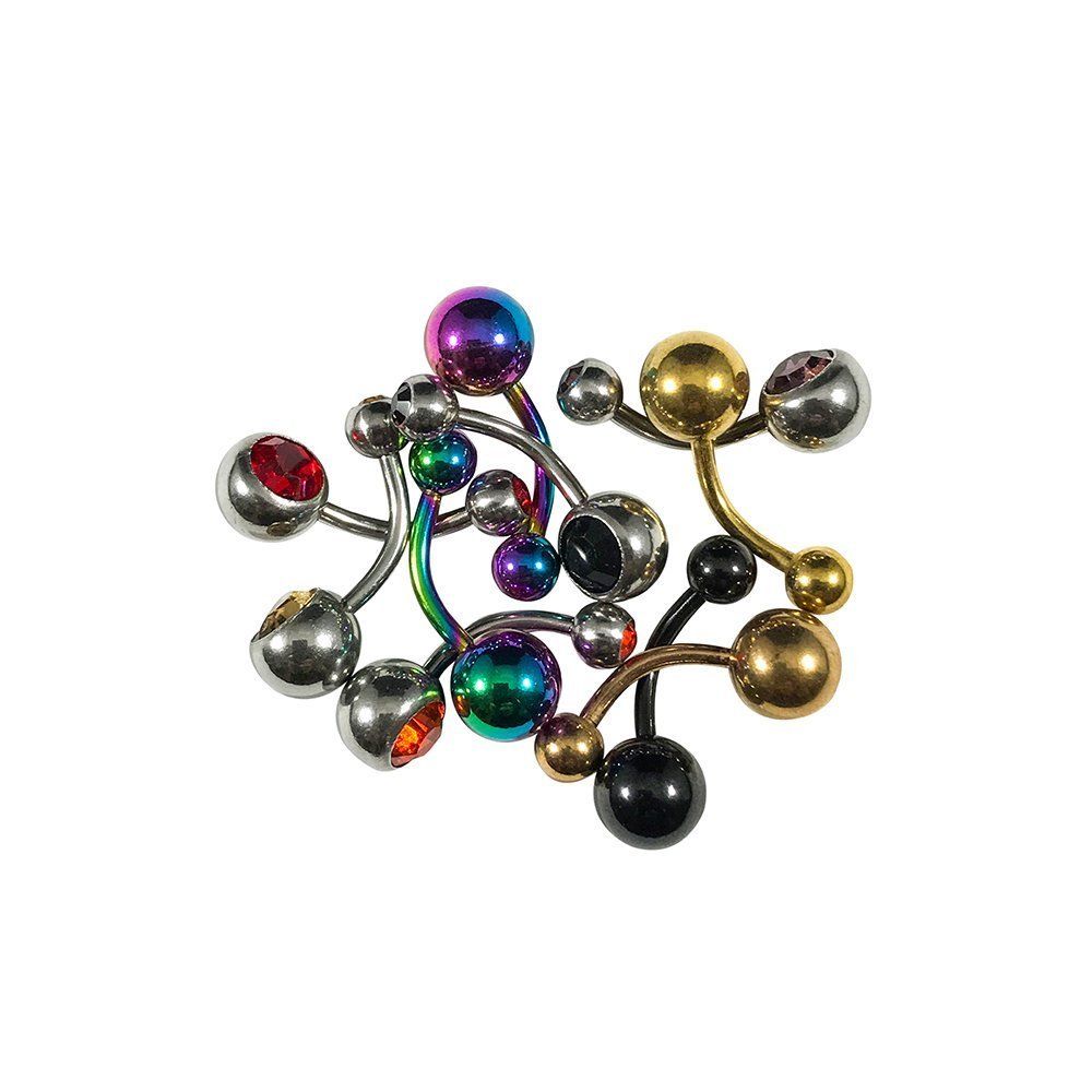 Lot of 10 Belly Button Rings 14G Surgical Steel Jeweled and IP Plated