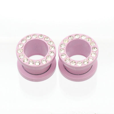 Plugs Matte Pastel Pink Screw Fit with Cubic Zirconias - Sold as a Pair Surgical