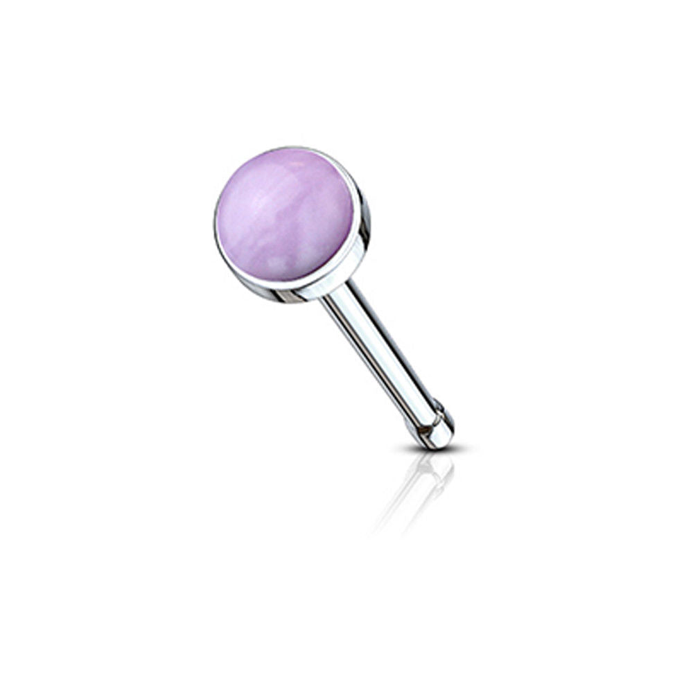 Nose Bone Stud Ring with Semi Precious Stone Set 316L Surgical Steel 20G 6mm