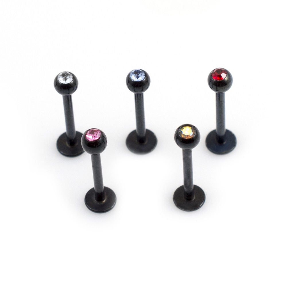 Labret Jewelry package of 5 with Press fit Cubic Zirconia 16g