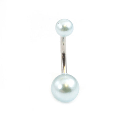 Belly Button Ring with Faux Synthetic Pearl Acrylic Designed Balls 14ga 3/8 inch