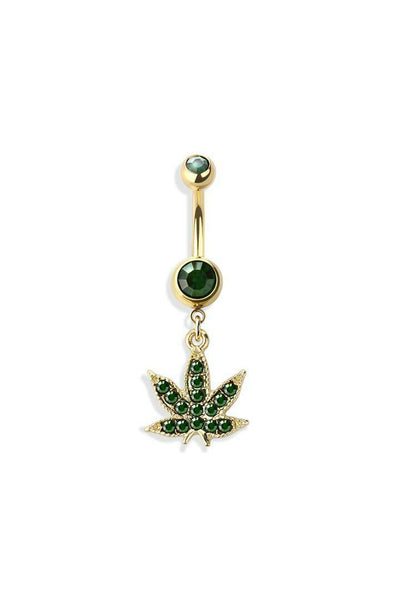 Belly Ring pot leaf Green Marijuana leaf surgical steel Ion plated gold