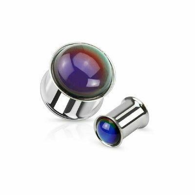 Mood Stone Dome Over Double Flared Plugs Surgical Steel- Sold as a Pair