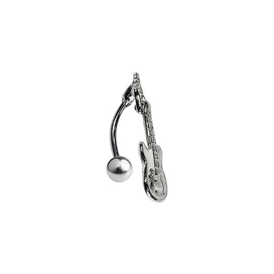 Reverse Belly Navel Ring CZ White Enamel Guitar Design Surgical Steel 14g
