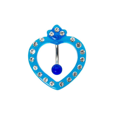 14ga-5/8" Reverse-Style Belly Ring Acrylic Heart Design with Clear Gems
