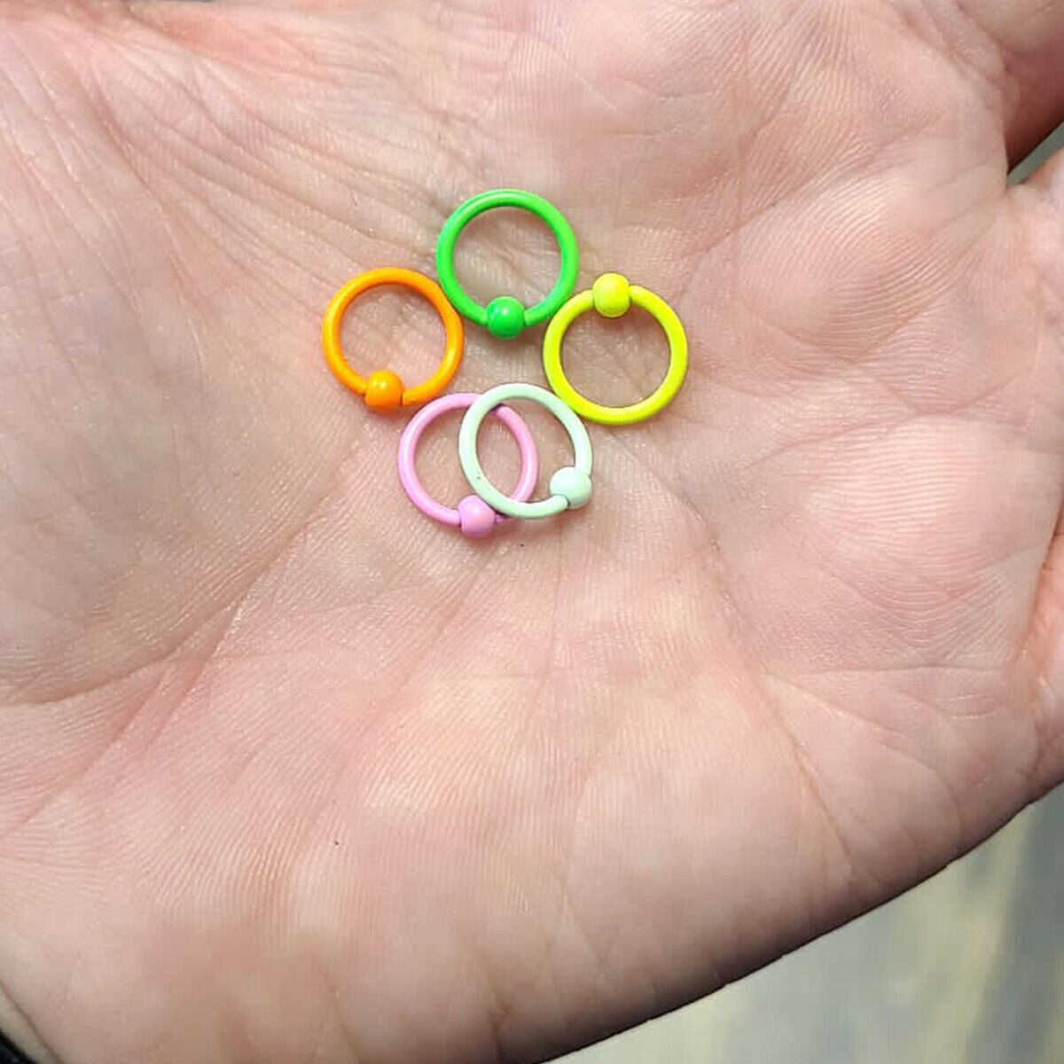 Pack of 5 Neon Enamel Coated CBR Captive Bead Rings Eyebrow Cartilage 16g 8mm