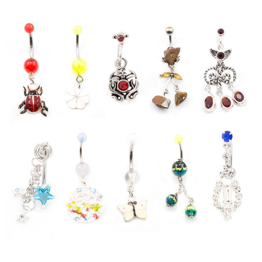 Belly Button Ring Lets Party pack of 10 Navel Rings with unique Designs 14g