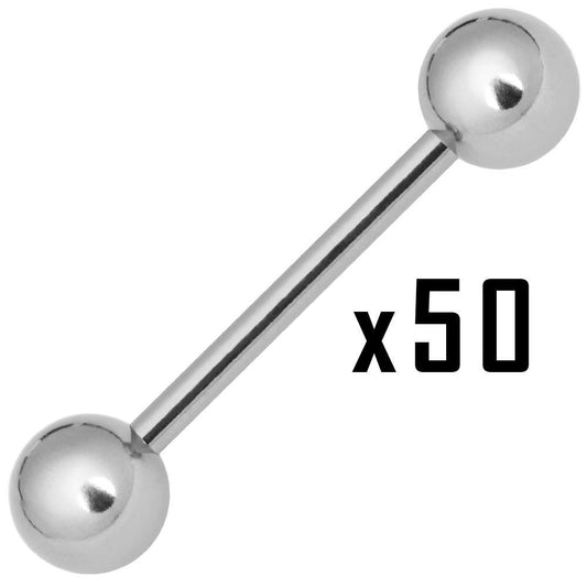 Lot of 50 Piercing Barbell 14G - Ear, Nipple,Tongue - 316L Surgical Steel